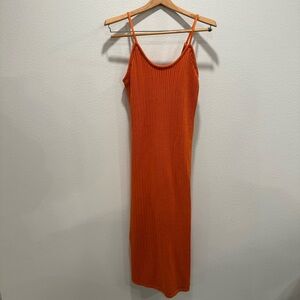 Freshman1996 Orange Crocheted Maxi Dress Adjustable Spaghetti Straps Size XL